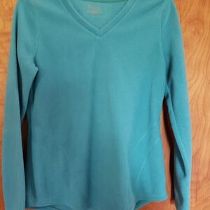 Teal V-Neck Fleece Top